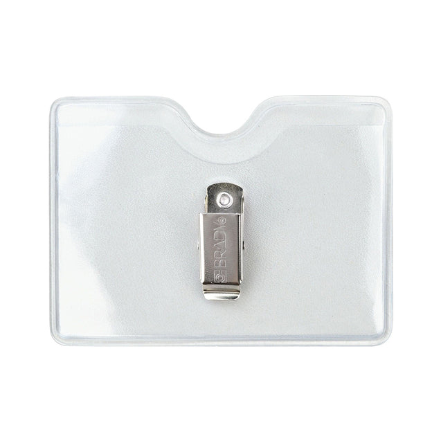 Vinyl Badge Holder, Clip-On Badge Holder 2.38" x 3.50" (60 mm x 89 mm), Clothing-Friendly Vinyl Badge Holder, Thumb-notch ; Non sticky Orange peel textured back - Color Clear
