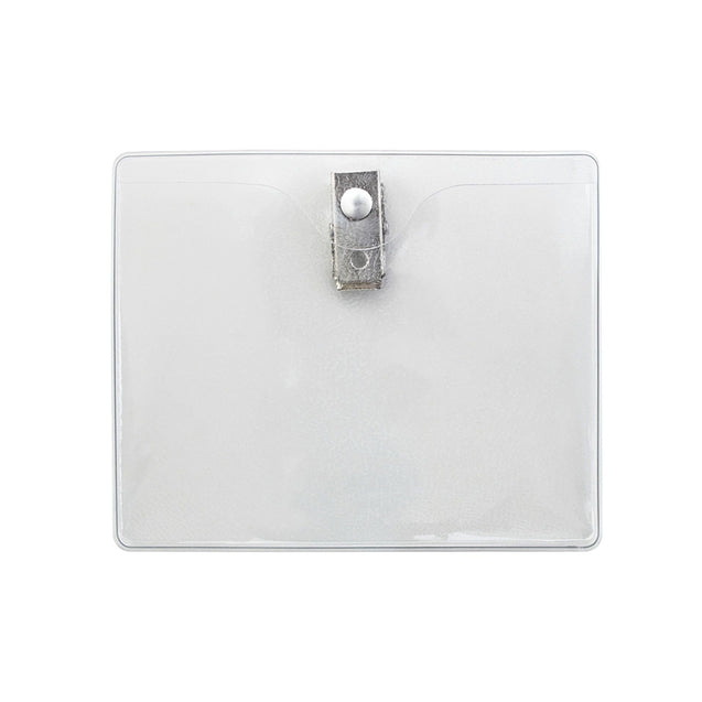 Vinyl Badge Holder, Clip-On Badge Holder 3.94" x 3.03" (100 x 77mm), 2 Hole Clip, Reinforced edges, Color Clear - 100/pack