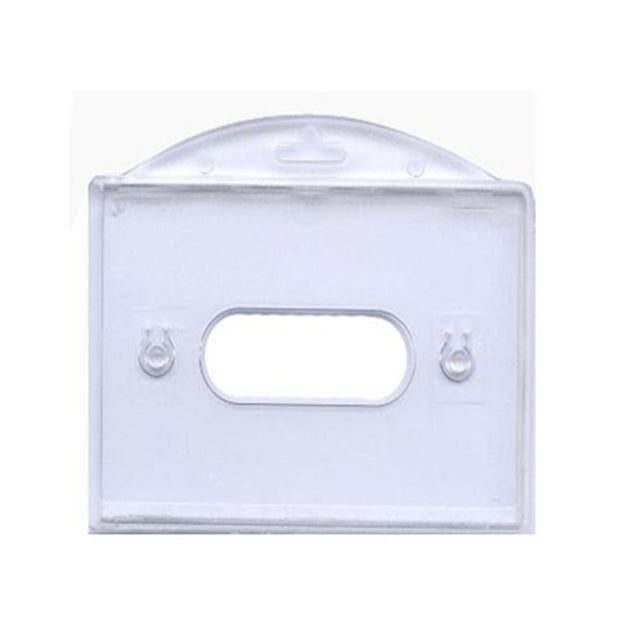 Rigid Badge Holder, Horizontal Rigid Plastic 1-Card Dispenser 3.38" x 2.17" (86 x 55 mm), Horizontal Load, Side-Load, with thumb notch and slot/chain holes, PC Material - Color Clear - 50/pack