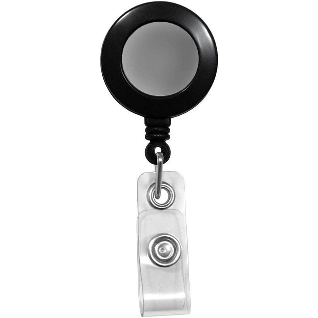 2120-3151 Round Badge Reel with Sliver Sticker, Belt Clip Style 1 1/4" (32mm), Reel Diameter 1 1/4" (32mm), Cord Length : 34" (864mm), Label size : 3/4" (19mm), Clear Vinyl Strap, - 25/pack