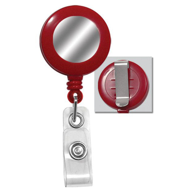 2120-3151 Round Badge Reel with Sliver Sticker, Belt Clip Style 1 1/4" (32mm), Reel Diameter 1 1/4" (32mm), Cord Length : 34" (864mm), Label size : 3/4" (19mm), Clear Vinyl Strap, - 25/pack