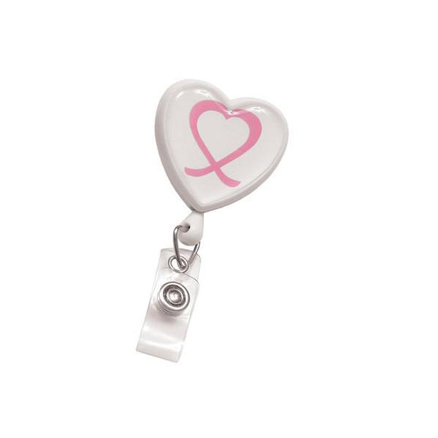 2120-7630 Heart Shaped Badge Reel, Swivel Clip Style with Dome Label (Awareness) 1 1/4" (32mm), Reel Diameter 1 1/4" (32mm), Cord Length : 34" (864mm), Label size : 1 7/16" x 1 " (34m x 35mm), Clear Vinyl Strap, - 25/pack