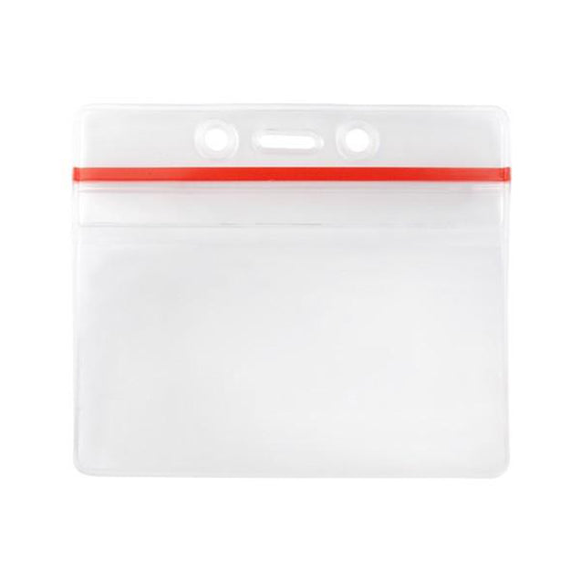 506-ZHOSJ Vinyl Badge Holder, Anti-Print Transfer Badge Holder 3.63" x 2.50" (92 mm x 64 mm), Zipper Closure - Red Zip Lock, Government Size, thickness 0.3 mm front and 0.51 mm back - Color Clear