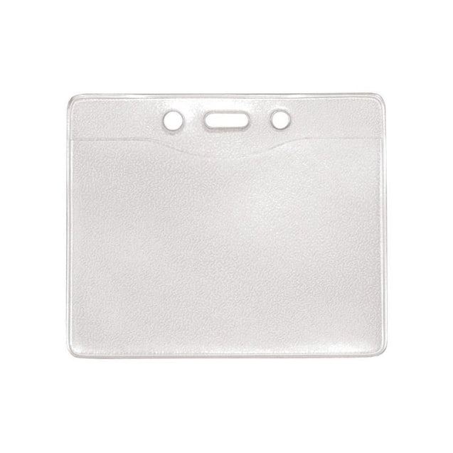 Vinyl Badge Holder, Textured Back Clear Front Vinyl Badge holder 3.30" x 2.50" (84 x 63.5mm), Standard Credit Card Size / Slot and Chain Holes, thickness 0.25 mm front and 0.76 mm back, Color Clear - 100/pack