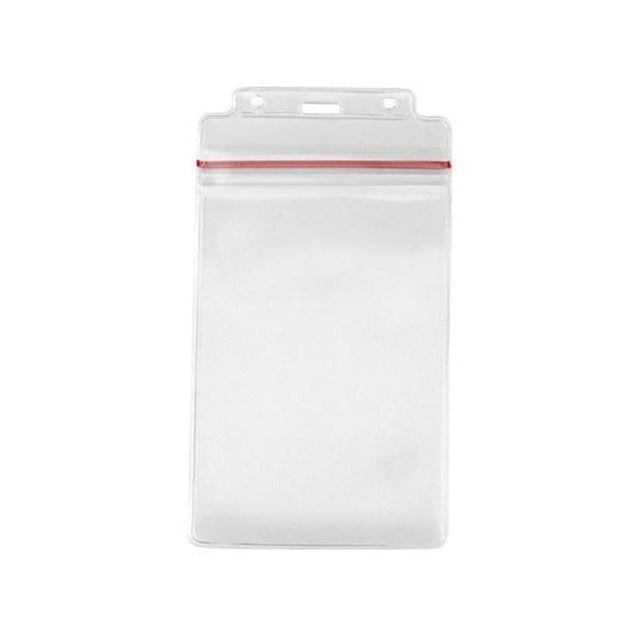 1815-1112 Vinyl Badge Holder, Resealable Zip Lock Vinyl Holder 3.75" x 6.25" (95 x 159mm), Weather resistant, Red Zip Lock, .020" thick vinyl front and back, Color Clear - 100/pack