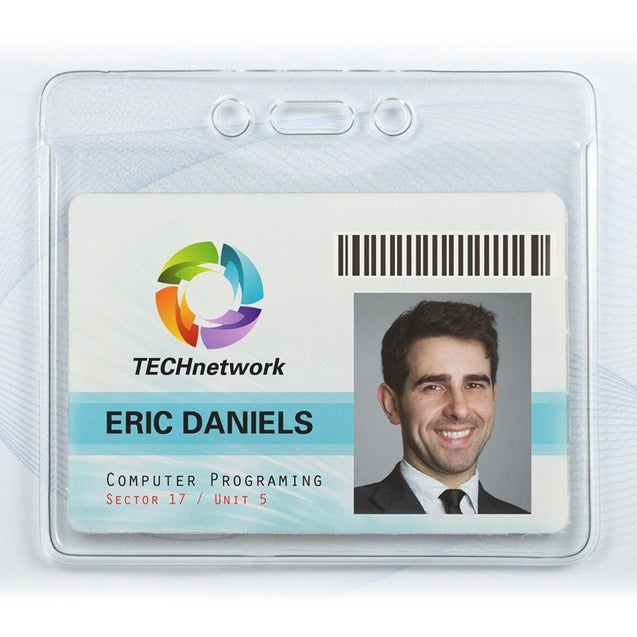 1815-1400 Vinyl Badge Holder, Textured Back Clear Front Vinyl Badge holder 4.00" x 3.17" (102 x 81mm), Event Size / Slot and Chain Holes, thickness 0.25 mm front and 0.76 mm back, Color Clear - 100/pack