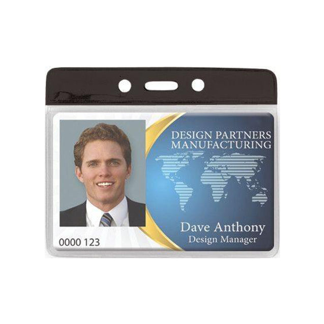 1820-1100 Vinyl Badge Holder, Color-Coded Vinyl Badge Holder 3.81" x 2.63" (98 x 67mm), Clear vinyl pocket front with color bar at top, thickness 0.23 mm front and 0.23 mm back, Horizontal top-load format