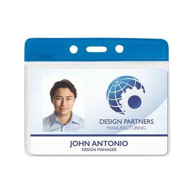 1820-1100 Vinyl Badge Holder, Color-Coded Vinyl Badge Holder 3.81" x 2.63" (98 x 67mm), Clear vinyl pocket front with color bar at top, thickness 0.23 mm front and 0.23 mm back, Horizontal top-load format