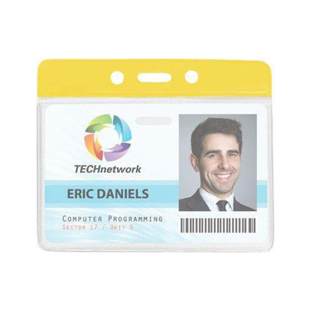1820-1100 Vinyl Badge Holder, Color-Coded Vinyl Badge Holder 3.81" x 2.63" (98 x 67mm), Clear vinyl pocket front with color bar at top, thickness 0.23 mm front and 0.23 mm back, Horizontal top-load format