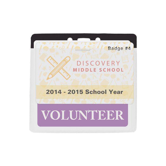 1820-1200 Vinyl Badge Holder, Color-Coded Vinyl Badge Holder 4.38" x 3.75" (111 x 95mm), Clear vinyl pocket front with color bar at top, thickness 0.23 mm front and 0.23 mm back, Horizontal top-load format -100/pack
