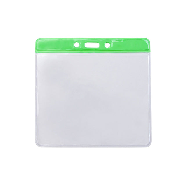 1820-1200 Vinyl Badge Holder, Color-Coded Vinyl Badge Holder 4.38" x 3.75" (111 x 95mm), Clear vinyl pocket front with color bar at top, thickness 0.23 mm front and 0.23 mm back, Horizontal top-load format -100/pack