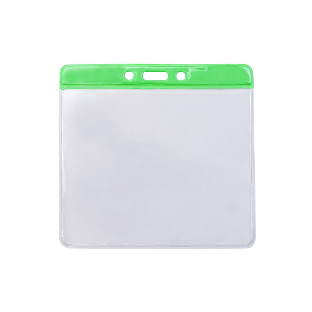 1820-1200 Vinyl Badge Holder, Color-Coded Vinyl Badge Holder 4.38" x 3.75" (111 x 95mm), Clear vinyl pocket front with color bar at top, thickness 0.23 mm front and 0.23 mm back, Horizontal top-load format -100/pack
