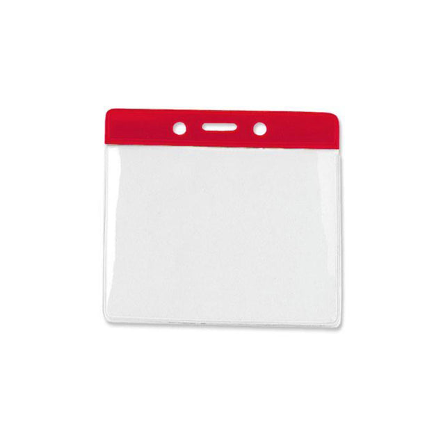 1820-1200 Vinyl Badge Holder, Color-Coded Vinyl Badge Holder 4.38" x 3.75" (111 x 95mm), Clear vinyl pocket front with color bar at top, thickness 0.23 mm front and 0.23 mm back, Horizontal top-load format -100/pack