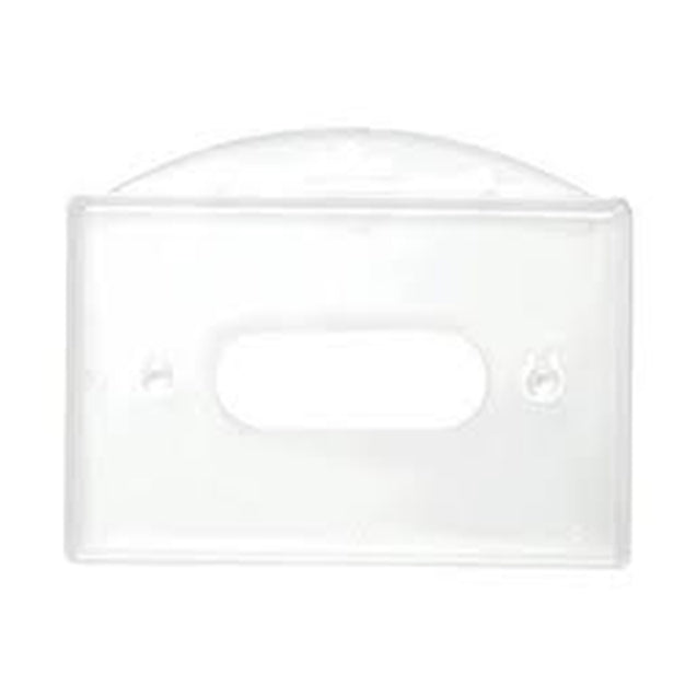 Rigid Badge Holder, Horizontal Rigid Plastic 1-Card Dispenser 3.38" x 2.17" (86 x 55 mm), Horizontal Load, Side-Load, with thumb notch and slot/chain holes, ABS Material, - Color Clear - 50/pack