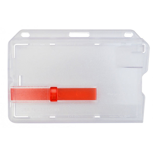 1840-6410 Rigid Badge Holder, Access One-Card Dispensers Data / Credit Card Size, Inside : 3.38" x 2.13", Side Load, Red Color Extractor Slides, - Color Transparent Clear - 50/pack