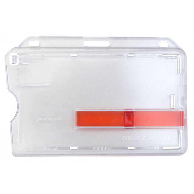 1840-6410 Rigid Badge Holder, Access One-Card Dispensers Data / Credit Card Size, Inside : 3.38" x 2.13", Side Load, Red Color Extractor Slides, - Color Transparent Clear - 50/pack