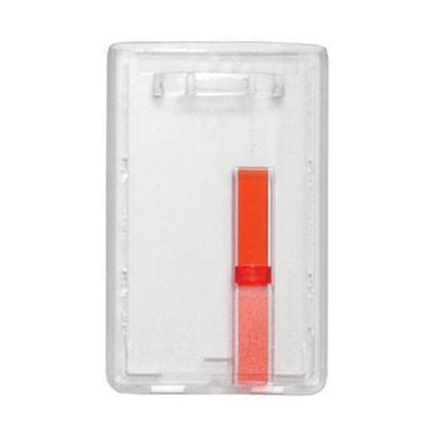 1840-6410 Rigid Badge Holder, Access One-Card Dispensers Data / Credit Card Size, Inside : 3.38" x 2.13", Side Load, Red Color Extractor Slides, - Color Transparent Clear - 50/pack