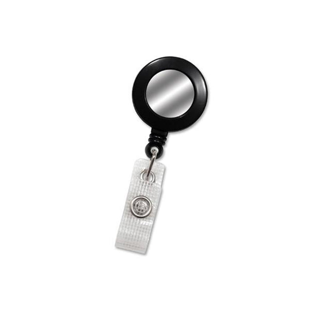 2120-3100 Round Badge Reel with Sliver Sticker, Belt Clip Style 1 1/4" (32mm), Reel Diameter 1 1/4" (32mm), Cord Length : 34" (864mm), Label size : 3/4" (19mm), Reinforced Vinyl Strap, - 25/pack