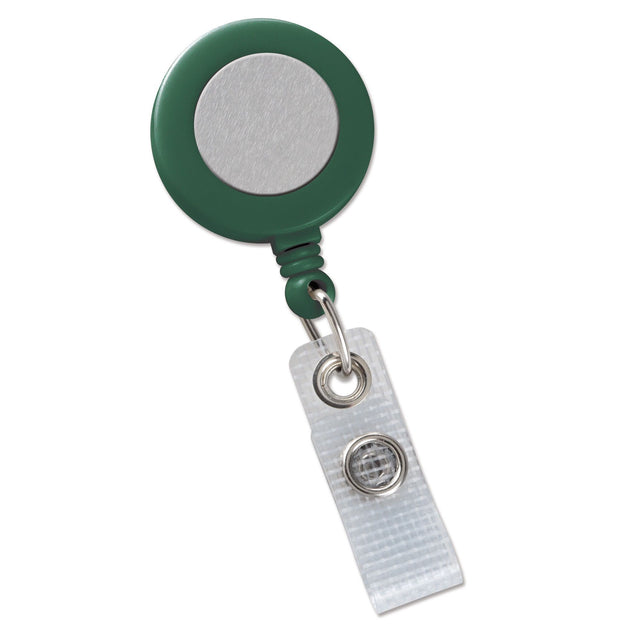 2120-3100 Round Badge Reel with Sliver Sticker, Belt Clip Style 1 1/4" (32mm), Reel Diameter 1 1/4" (32mm), Cord Length : 34" (864mm), Label size : 3/4" (19mm), Reinforced Vinyl Strap, - 25/pack