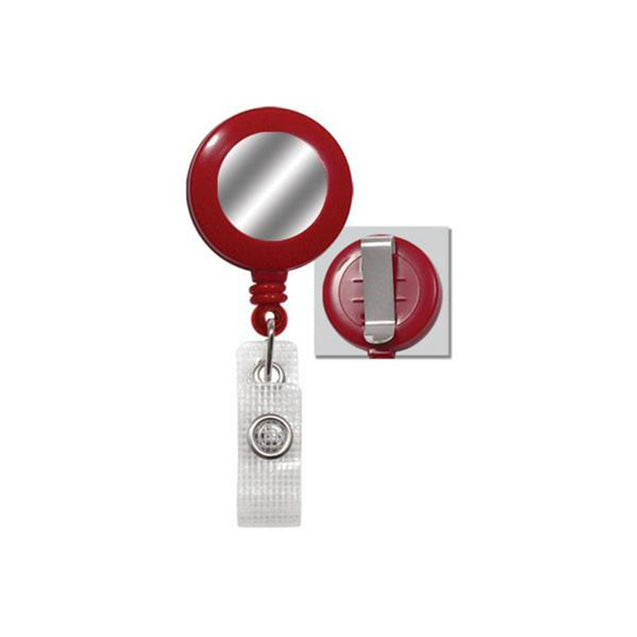 2120-3100 Round Badge Reel with Sliver Sticker, Belt Clip Style 1 1/4" (32mm), Reel Diameter 1 1/4" (32mm), Cord Length : 34" (864mm), Label size : 3/4" (19mm), Reinforced Vinyl Strap, - 25/pack