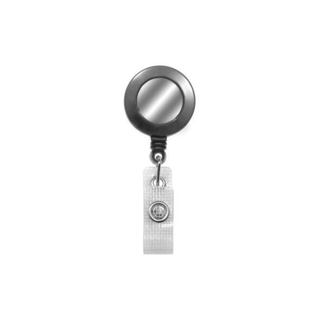 2120-3100 Round Badge Reel with Sliver Sticker, Belt Clip Style 1 1/4" (32mm), Reel Diameter 1 1/4" (32mm), Cord Length : 34" (864mm), Label size : 3/4" (19mm), Reinforced Vinyl Strap, - 25/pack