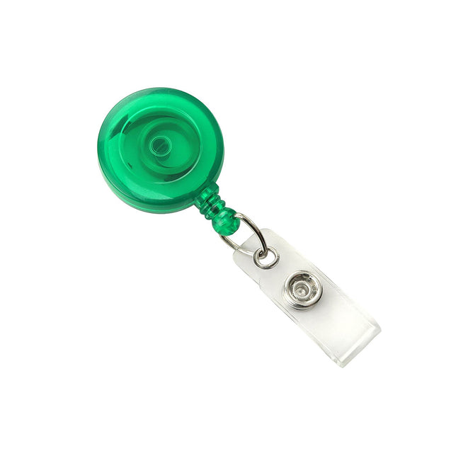 2120-3030 Round Badge Reel, Belt Clip Style 1 1/4" (32mm), Reel Diameter 1 1/4" (32mm), Cord Length : 34" (864mm), Label size : 3/4" (19mm), Clear Vinyl Strap - 25/pack