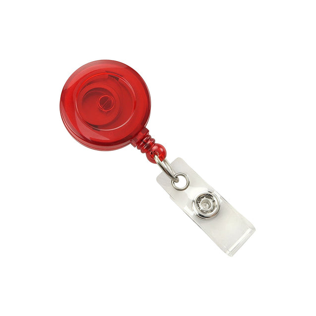 2120-3030 Round Badge Reel, Belt Clip Style 1 1/4" (32mm), Reel Diameter 1 1/4" (32mm), Cord Length : 34" (864mm), Label size : 3/4" (19mm), Clear Vinyl Strap - 25/pack