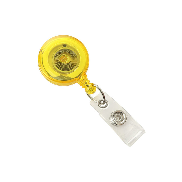 2120-3030 Round Badge Reel, Belt Clip Style 1 1/4" (32mm), Reel Diameter 1 1/4" (32mm), Cord Length : 34" (864mm), Label size : 3/4" (19mm), Clear Vinyl Strap - 25/pack