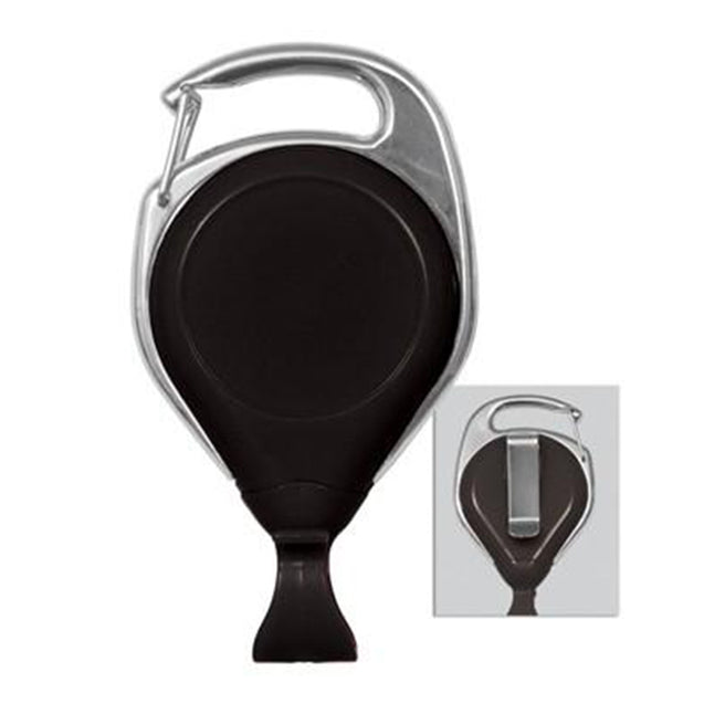 2120-7027 Pro-Reel Carabiner Badge Reel, Carabiner with Belt Clip 1 1/4" (32mm), Reel Diameter 1 1/4" (32mm), Cord Length : 34" (864mm), Custom Print one size / Imprint size : 7/8" (22mm), No-Twist U-shaped bullet, - 25/pack