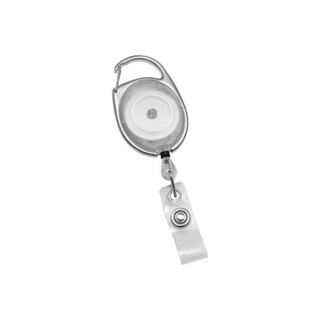 2120-7021 Premier Carabiner Badge Reel, Carabiner only 1 1/4" (32mm), Reel Diameter 1 1/4" (32mm), Cord Length : 30" (762mm), Custom Print both size / Imprint size : 1" H x 1" W (28.5mm x 28.5mm), Clear Vinyl Strap, - 25/pack
