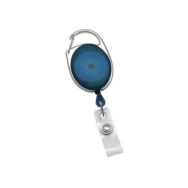2120-7021 Premier Carabiner Badge Reel, Carabiner only 1 1/4" (32mm), Reel Diameter 1 1/4" (32mm), Cord Length : 30" (762mm), Custom Print both size / Imprint size : 1" H x 1" W (28.5mm x 28.5mm), Clear Vinyl Strap, - 25/pack