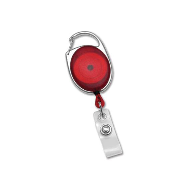 2120-7021 Premier Carabiner Badge Reel, Carabiner only 1 1/4" (32mm), Reel Diameter 1 1/4" (32mm), Cord Length : 30" (762mm), Custom Print both size / Imprint size : 1" H x 1" W (28.5mm x 28.5mm), Clear Vinyl Strap, - 25/pack