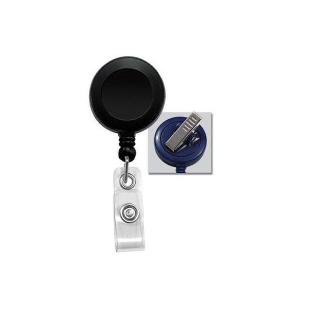 Round Badge Reel, Swivel Clip Style 1 1/4" (32mm), Reel Diameter 1 1/4" (32mm), Cord Length : 34" (864mm), Label size : 3/4" (19mm), Clear Vinyl Strap - 25/pack