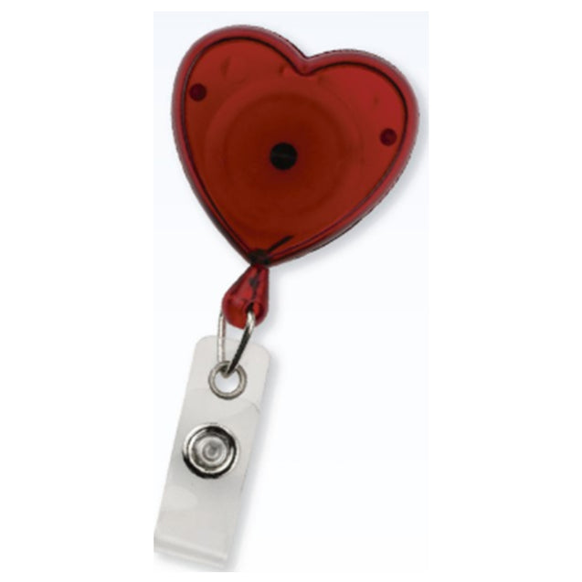 2120-7616 Heart Shaped Badge Reel, Swivel Clip Style 1 1/4" (32mm), Reel Diameter 1 1/4" (32mm), Cord Length : 34" (864mm), Label size : 1 7/16" x 1 " (34m x 35mm), Clear Vinyl Strap, - 25/pack