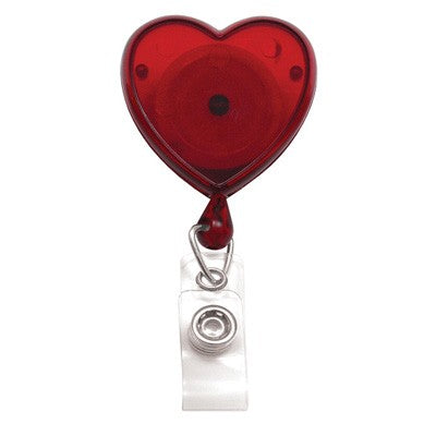 2120-7616 Heart Shaped Badge Reel, Swivel Clip Style 1 1/4" (32mm), Reel Diameter 1 1/4" (32mm), Cord Length : 34" (864mm), Label size : 1 7/16" x 1 " (34m x 35mm), Clear Vinyl Strap, - 25/pack
