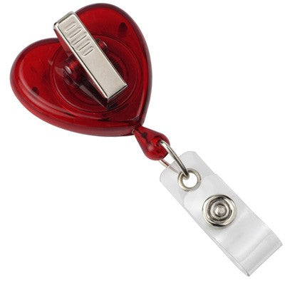 2120-7616 Heart Shaped Badge Reel, Swivel Clip Style 1 1/4" (32mm), Reel Diameter 1 1/4" (32mm), Cord Length : 34" (864mm), Label size : 1 7/16" x 1 " (34m x 35mm), Clear Vinyl Strap, - 25/pack
