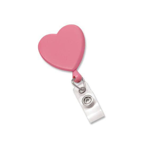 2120-7616 Heart Shaped Badge Reel, Swivel Clip Style 1 1/4" (32mm), Reel Diameter 1 1/4" (32mm), Cord Length : 34" (864mm), Label size : 1 7/16" x 1 " (34m x 35mm), Clear Vinyl Strap, - 25/pack