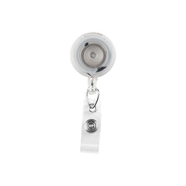 Round Badge Reel, Swivel Clip Style 1 1/4" (32mm), Reel Diameter 1 1/4" (32mm), Cord Length : 34" (864mm), Label size : 3/4" (19mm), Clear Vinyl Strap - 25/pack