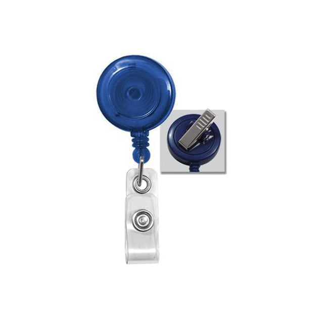 Round Badge Reel, Swivel Clip Style 1 1/4" (32mm), Reel Diameter 1 1/4" (32mm), Cord Length : 34" (864mm), Label size : 3/4" (19mm), Clear Vinyl Strap - 25/pack