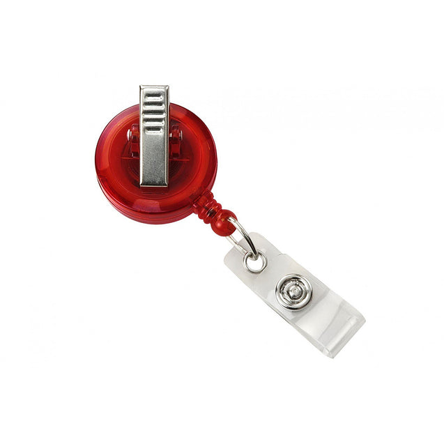 Round Badge Reel, Swivel Clip Style 1 1/4" (32mm), Reel Diameter 1 1/4" (32mm), Cord Length : 34" (864mm), Label size : 3/4" (19mm), Clear Vinyl Strap - 25/pack