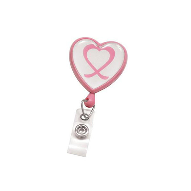 2120-7630 Heart Shaped Badge Reel, Swivel Clip Style with Dome Label (Awareness) 1 1/4" (32mm), Reel Diameter 1 1/4" (32mm), Cord Length : 34" (864mm), Label size : 1 7/16" x 1 " (34m x 35mm), Clear Vinyl Strap, - 25/pack