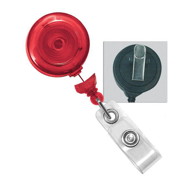 2120-7640 Round Plastic Twist-Free Badge Reel, Swivel Clip Style 1 1/4" (32mm), Reel Diameter 1 1/4" (32mm), Cord Length : 34" (864mm), Label size : 3/4" (19mm), Clear Vinyl Strap, - 25/pack
