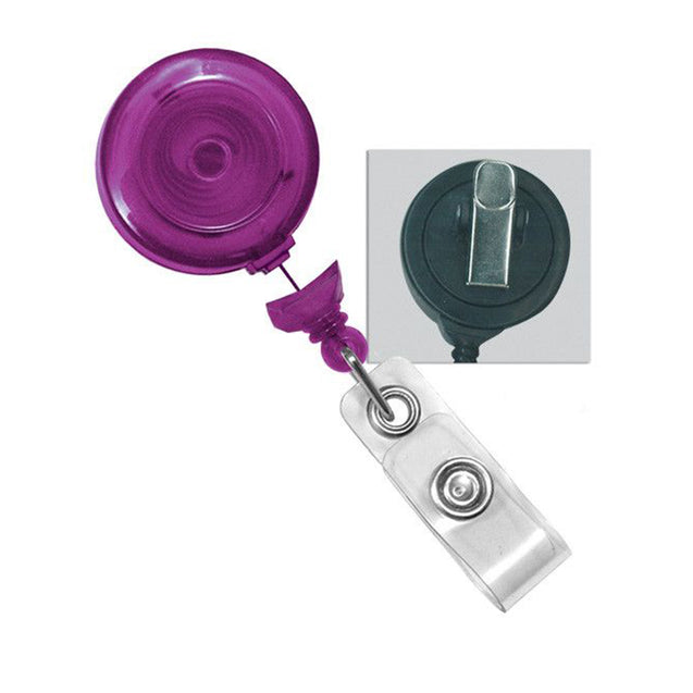 2120-7640 Round Plastic Twist-Free Badge Reel, Swivel Clip Style 1 1/4" (32mm), Reel Diameter 1 1/4" (32mm), Cord Length : 34" (864mm), Label size : 3/4" (19mm), Clear Vinyl Strap, - 25/pack