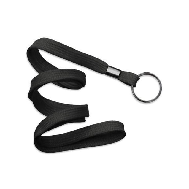 2135-3671 Standard Lanyard, Flat Braid Lanyard 3/8" (10mm), Flat Polyproylene Lanyard, Non-Breakaway, Black-Oxide Split Ring, Crimp Finishing - 100/pack