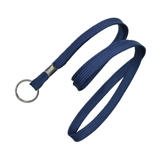 2135-3671 Standard Lanyard, Flat Braid Lanyard 3/8" (10mm), Flat Polyproylene Lanyard, Non-Breakaway, Black-Oxide Split Ring, Crimp Finishing - 100/pack