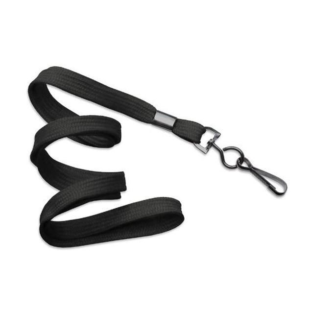 2135-3771 Standard Lanyard, Flat Braid Lanyard 3/8" (10mm), Flat Polyproylene Lanyard, Non-Breakaway, Black-Oxide Swivel Hook, Crimp Finishing - 100/pack