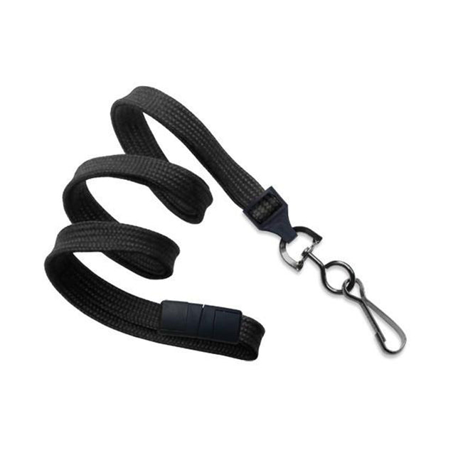 2137-3771 Standard Lanyard, Flat Braid Lanyard 3/8" (10mm), Flat Tubular Polyester Lanyard, Breakaway, Black Oxide Swivel Hook, Universal Slide Adapter - 100/pack