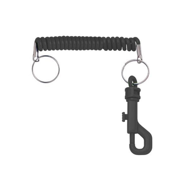 2145-2001 Retainer and Wrist Coil, Casino Slot Card Holder with Expandable Coil Cord 5 1/4" (144 mm) to 10 - 72" (254 - 1829 mm), One end with Split Ring and One End with 2.5" plastic swivel snap J Hook, Heavy-duty nylon construction, for Multiple Cards