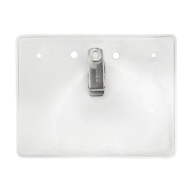 304-BC Vinyl Badge Holder, Clip-On Badge Holder 4.00" x 3.00" (102 mm x 76 mm), Clothing-Friendly Vinyl Badge Holder, Four convenient chain holes at the top, Color Clear - 100/pack