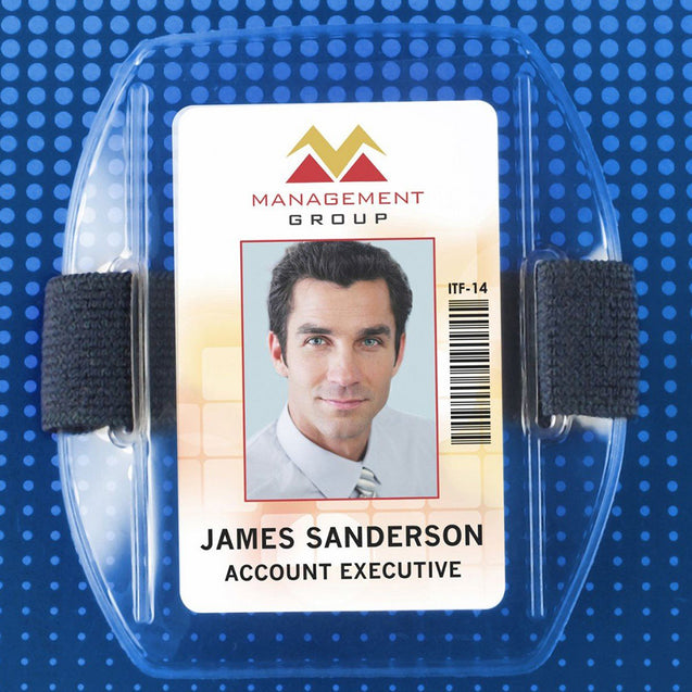504-ARNB Speciality Badge Holder, Armband Holder Series 2.38" x 3.38" (60 mm x 86 mm), Arm Band Badge Holder with Strap, Heavy-duty 30mil vinyl construction ; with Flexible elastic strap